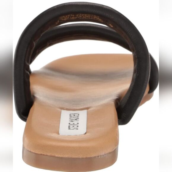 New Steve Madden Womens Wizen Black Leather Straps Sandal brown sole Slip On 8 - Picture 6 of 8